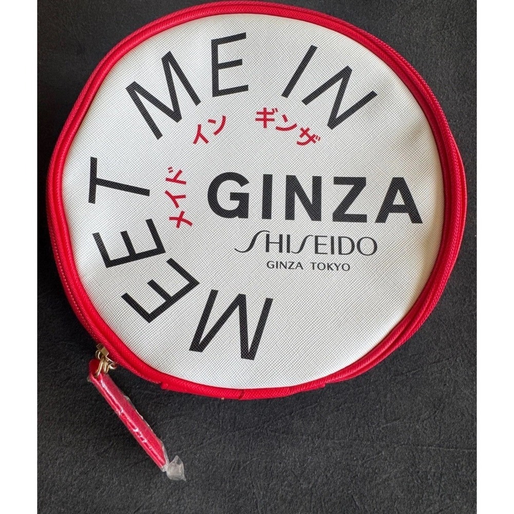 Shiseido Ginza Tokyo Cosmetic Bag Red White Round Makeup Pouch Meet Me In Ginza